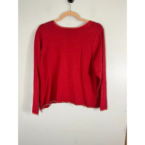 Retro Beaded Cardigan Red XL Festive Hippie Boho Western Indie Folk Chic Artsy - Picture 7 of 8